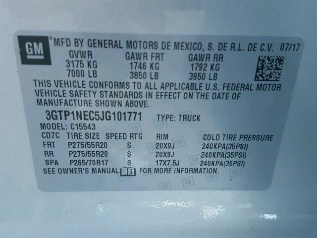 3GTP1NEC5JG101771 - 2018 GMC SIERRA C15 SILVER photo 10