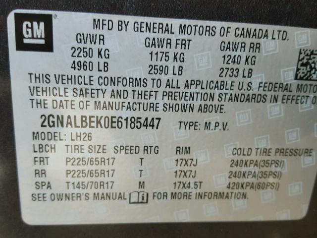 2GNALBEK0E6185447 - 2014 CHEVROLET EQUINOX LT BLACK photo 10