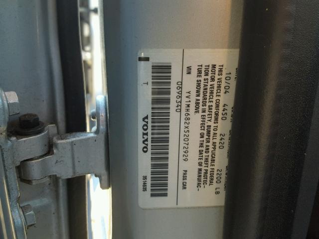 YV1MH682X52072929 - 2005 VOLVO S40 SILVER photo 10