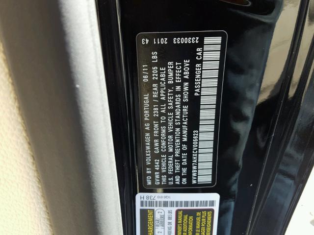 WVWBW7AHXCV005623 - 2012 VOLKSWAGEN EOS KOMFOR 黑色 照片 10