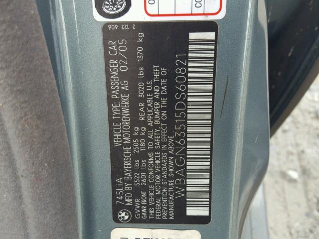 WBAGN63515DS60821 - 2005 BMW 745 LI Azul foto 10