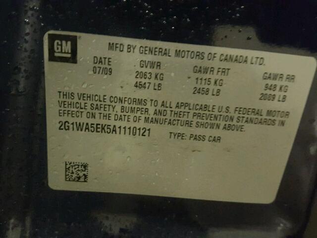 2G1WA5EK5A1110121 - 2010 CHEVROLET IMPALA LS BLUE photo 10
