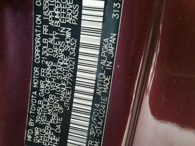 JTKDE177970213432 - 2007 TOYOTA SCION TC 栗色 照片 10