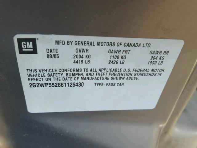 2G2WP552861126430 - 2006 PONTIAC GRAND PRIX ყავისფერი ფოტო 10