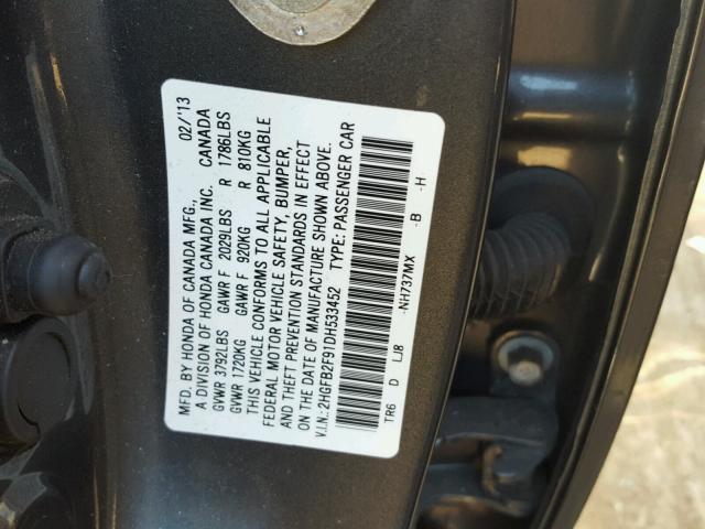 2HGFB2F91DH533452 - 2013 HONDA CIVIC EXL BLUE photo 10