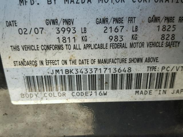 JM1BK343371713648 - 2007 MAZDA 3 HATCHBAC BLACK photo 10