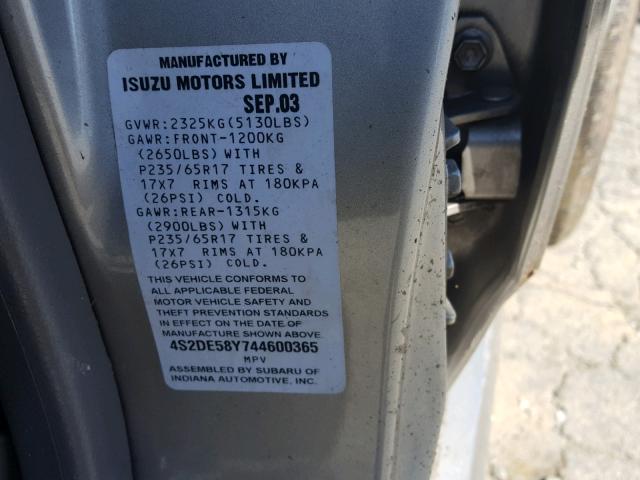 4S2DE58Y744600365 - 2004 ISUZU AXIOM XS 银色 照片 10