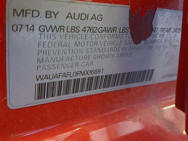 WAUAFAFL0FN006691 - 2015 AUDI A4 PREMIUM RED photo 10