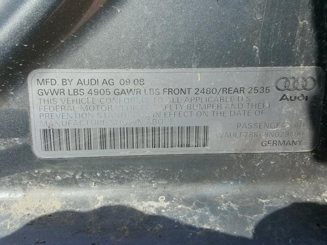 WAULF78K69N029400 - 2009 AUDI A4 GRAY photo 10