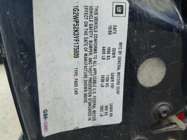 1G2WP52K3YF175809 - 2000 PONTIAC GRAND PRIX BLUE photo 10