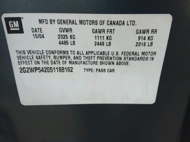 2G2WP542051188162 - 2005 PONTIAC GRAND PRIX GRAY photo 10