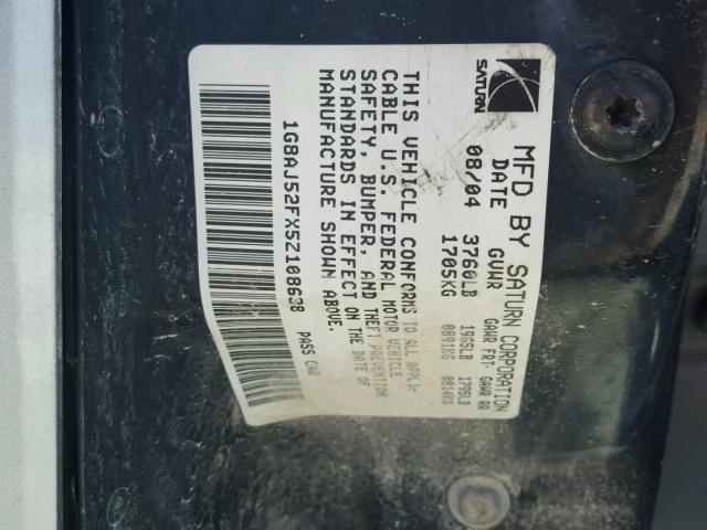 1G8AJ52FX5Z108638 - 2005 SATURN ION LEVEL SILVER photo 10