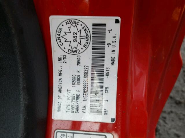 1HGEM22993L808322 - 2003 HONDA CIVIC EX წითელი ფოტო 10