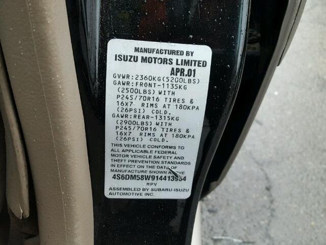 4S6DM58W914413964 - 2001 HONDA PASSPORT E BLACK photo 10