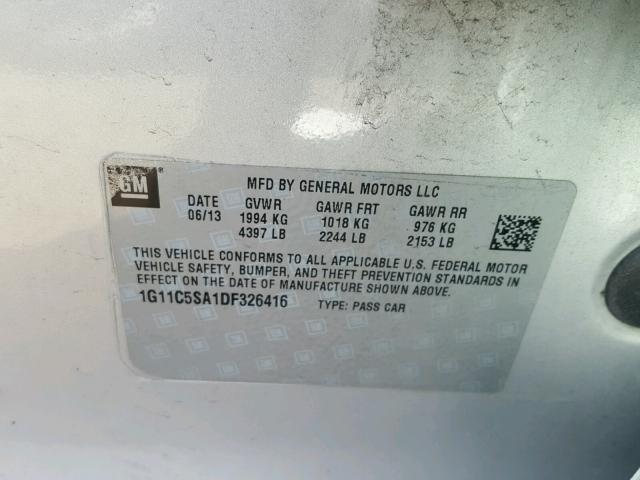 1G11C5SA1DF326416 - 2013 CHEVROLET MALIBU 1LT 银色 照片 10