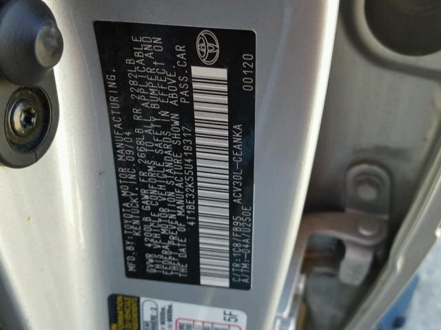 4T1BE32K55U418317 - 2005 TOYOTA CAMRY LE SILVER photo 10