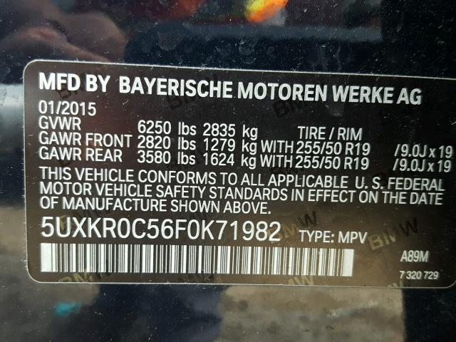 5UXKR0C56F0K71982 - 2015 BMW X5 XDRIVE3 BLUE photo 10