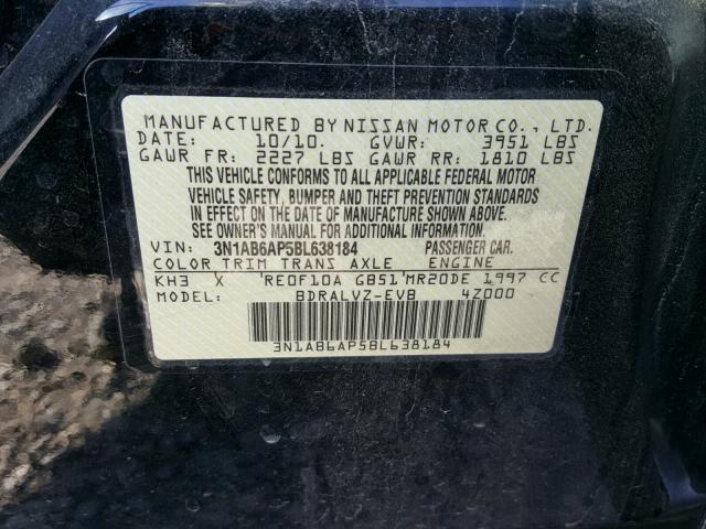 3N1AB6AP5BL638184 - 2011 NISSAN SENTRA 2.0 BLACK photo 10