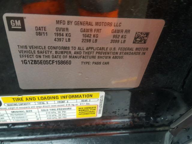 1G1ZB5E05CF158660 - 2012 CHEVROLET MALIBU BLACK photo 10