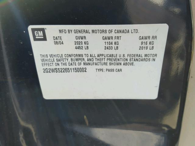 2G2WS522651150002 - 2005 PONTIAC GRAND PRIX შავი ფოტო 10