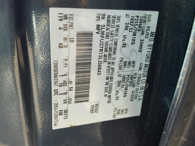 5LMFU27R13LJ36843 - 2003 LINCOLN NAVIGATOR Blau Foto 10