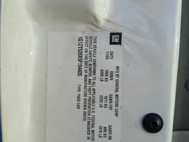 1G1ZT528X5F194435 - 2005 CHEVROLET MALIBU LS 白色 照片 10