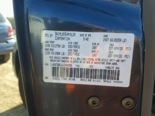 1J4GK58KX2W344859 - 2002 JEEP LIBERTY LI BLUE photo 10