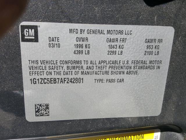 1G1ZC5EB7AF242801 - 2010 CHEVROLET MALIBU 1LT ნაცრისფერი ფოტო 10