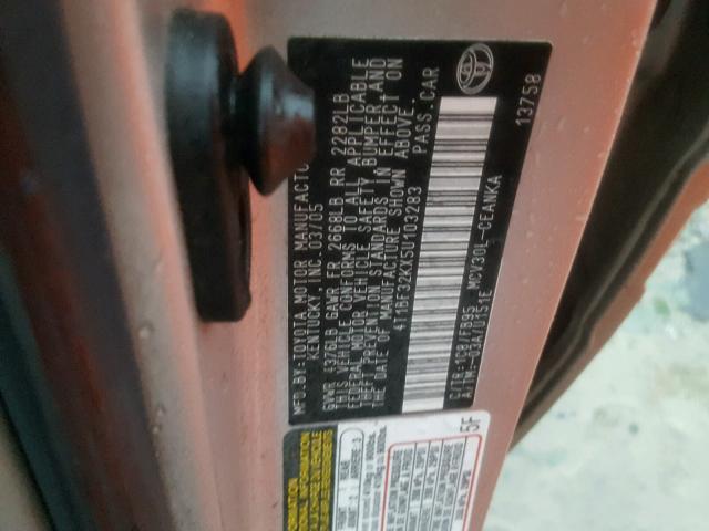 4T1BF32KX5U103283 - 2005 TOYOTA CAMRY LE 灰色 照片 10