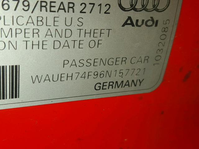 WAUEH74F96N157721 - 2006 AUDI A6 S-LINE RED photo 10