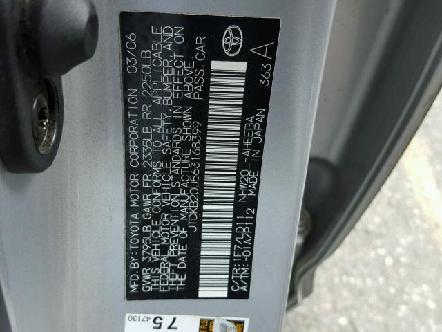 JTDKB20U563168399 - 2006 TOYOTA PRIUS SILVER photo 10