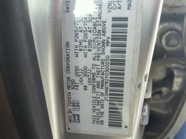 JT3HN87R2Y0300050 - 2000 TOYOTA 4RUNNER LI SILVER photo 10