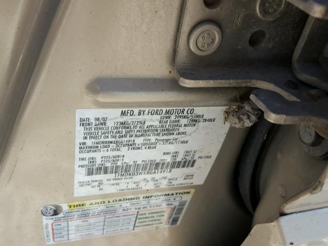 1FMDK03WX8GA14918 - 2008 FORD TAURUS X L TAN photo 10