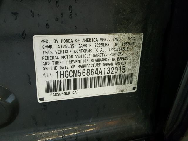 1HGCM56864A132015 - 2004 HONDA ACCORD GRAY photo 10