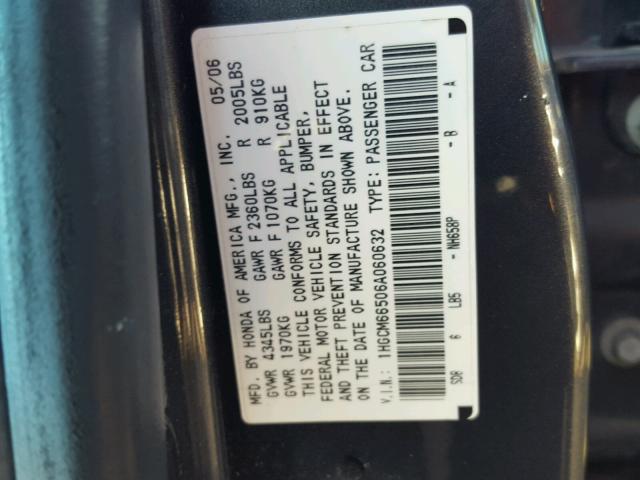 1HGCM66506A060632 - 2006 HONDA ACCORD EX GRAY photo 10