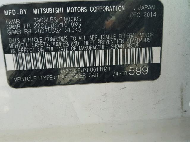 JA32U2FU7FU011841 - 2015 MITSUBISHI LANCER ES WHITE photo 10