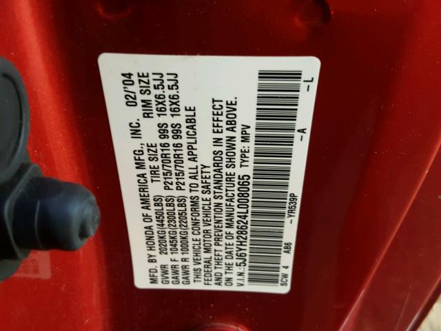 5J6YH28624L008065 - 2004 HONDA ELEMENT ORANGE photo 10