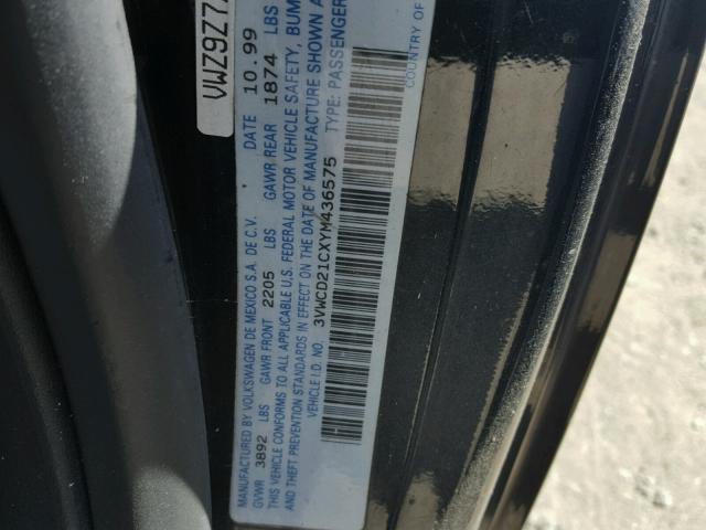 3VWCD21CXYM436575 - 2000 VOLKSWAGEN NEW BEETLE 黑色 照片 10