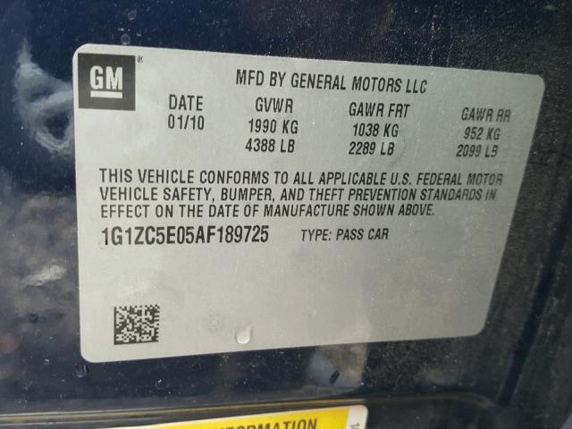 1G1ZC5E05AF189725 - 2010 CHEVROLET MALIBU 1LT BLUE photo 10