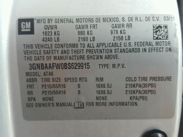 3GNBAAFW0BS629915 - 2011 CHEVROLET HHR LS Gümüş foto 10