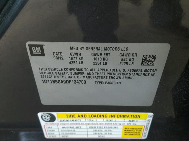 1G11B5SA9DF134700 - 2013 CHEVROLET MALIBU LS GRAY photo 10