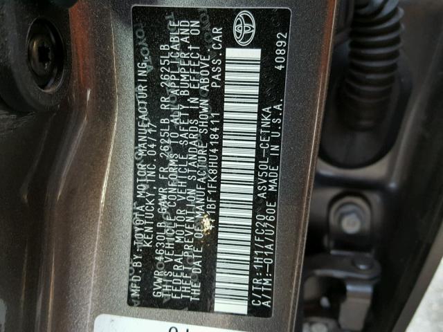 4T1BF1FK8HU418411 - 2017 TOYOTA CAMRY LE GRAY photo 10