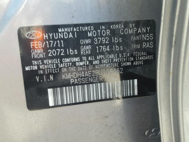 KMHDH4AE2BU108462 - 2011 HYUNDAI ELANTRA GRAY photo 10