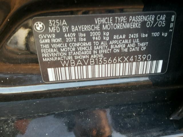 WBAVB13566KX41390 - 2006 BMW 325 I BLACK photo 10