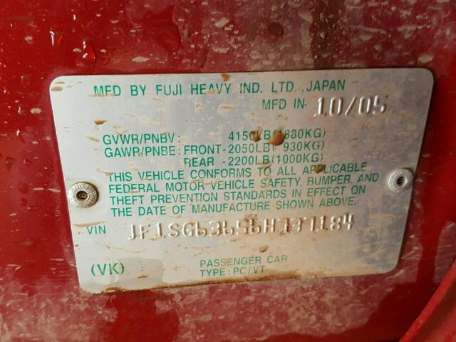 JF1SG63656H737184 - 2006 SUBARU FORESTER RED photo 10