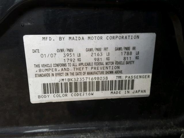 JM1BK323571698038 - 2007 MAZDA 3 S GRAY photo 10