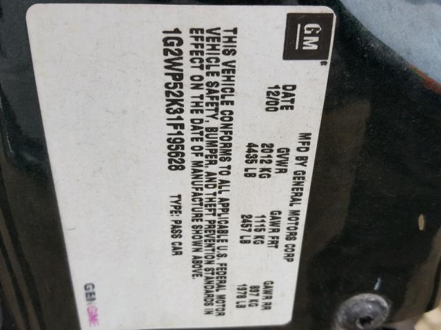 1G2WP52K31F195628 - 2001 PONTIAC GRAND PRIX GREEN photo 10