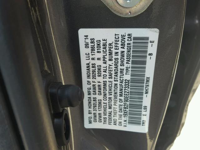 19XFB2F90EE273332 - 2014 HONDA CIVIC EXL 灰色 照片 10