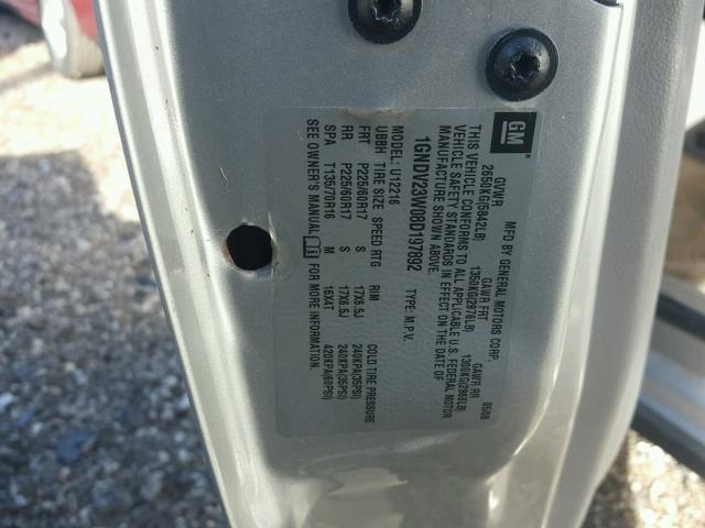 1GNDV23W08D197892 - 2008 CHEVROLET UPLANDER L 银色 照片 10