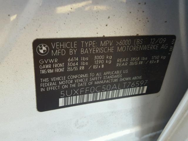 5UXFF0C50ALT76597 - 2010 BMW X5 SILVER photo 8